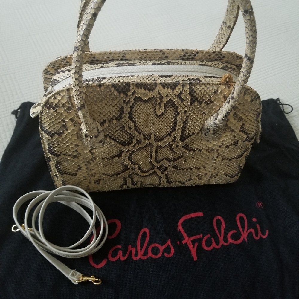 Natural Python Skin Satchel Handbag - image 1